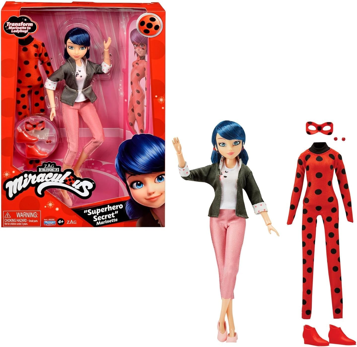 BANDAI – Miraculous Ladybug – Modepuppe Marinette und Ladybug – 26 cm große Gelenkpuppe mit 2 Outfits – Miraculous Toy Gelenkpuppe – Spielzeug für Kinder ab 4 Jahren – P50355
