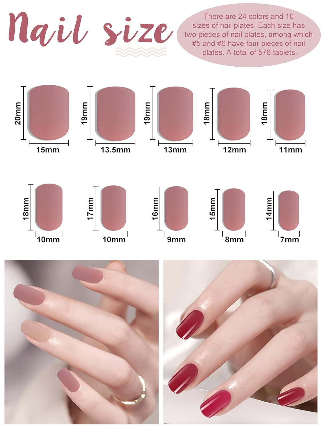 EBANKU 576 Stück kurze Press-on-Nägel mit Nagelkleber, 12 Farben kurze matte Kunstnägel, 8 kurze glänzende Kunstnägel, 4 glitzernde Kunstnägel