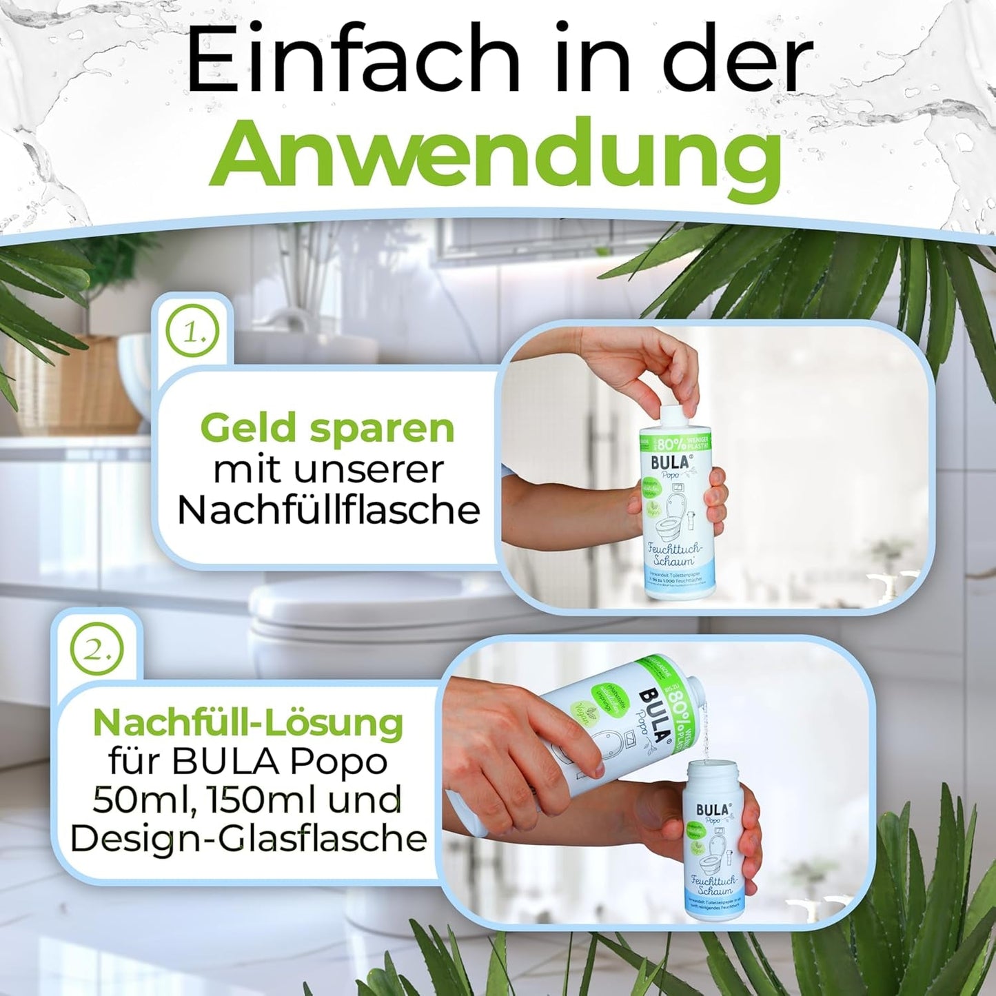 BULA® Popo Nachfüllflasche (750 ml) NUR ZUM NACHFÜLLEN unserer 150 ml- und 50 ml-Flaschen! | Ersetzt bis zu 1.000 Tücher! | Mit Inhaltsstoffen natürlichen Ursprungs