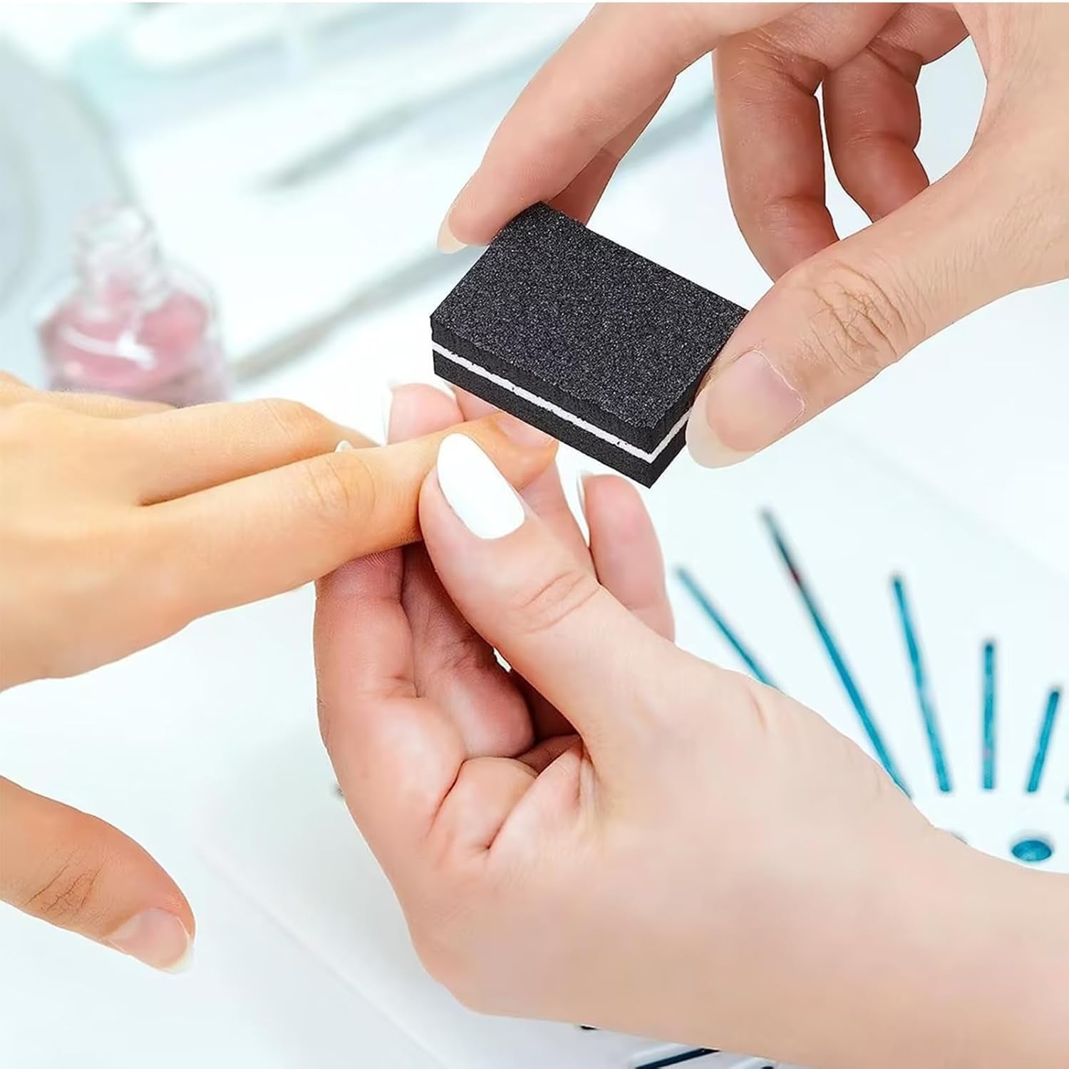 100 Stück Nagelkunst-Schablonen, Modellierschablonen, selbstklebend, mit 4 Blatt transparenten, selbstklebenden Nagelpads und 3 Nagelfeilen, Gel-Nagelverlängerungszubehör für künstliche Nägel