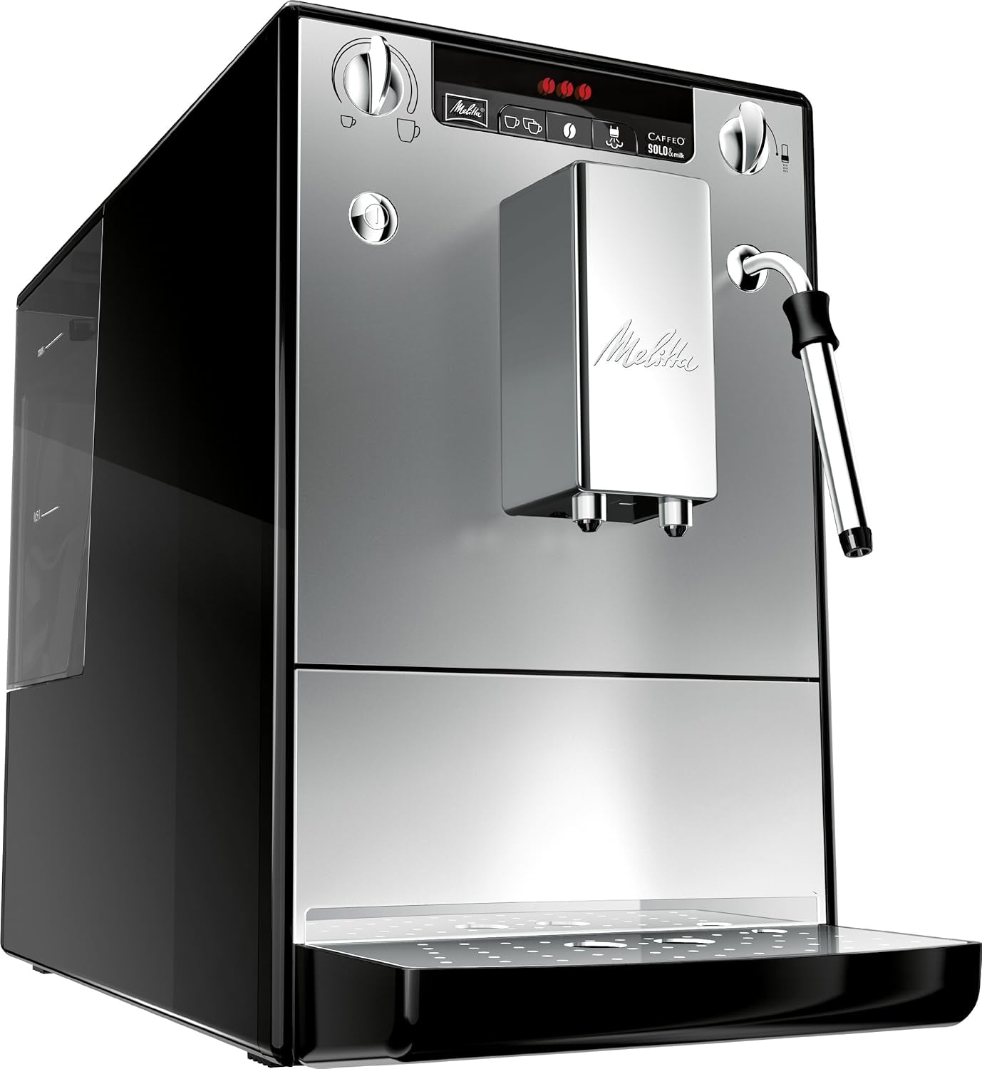 Melitta Solo & Milk – Vollautomatische Slim-Kaffeemaschine mit Milchaufschäumer, Kaffeemaschine mit abnehmbarem Wassertank, z.B. Kaffee oder Cappuccino, Silber