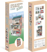 Soho-Madera Design 3-stöckiges Puppenhaus mit 8 Möbelstücken, Maße 120 x 33 x 75 cm (913D00181)
