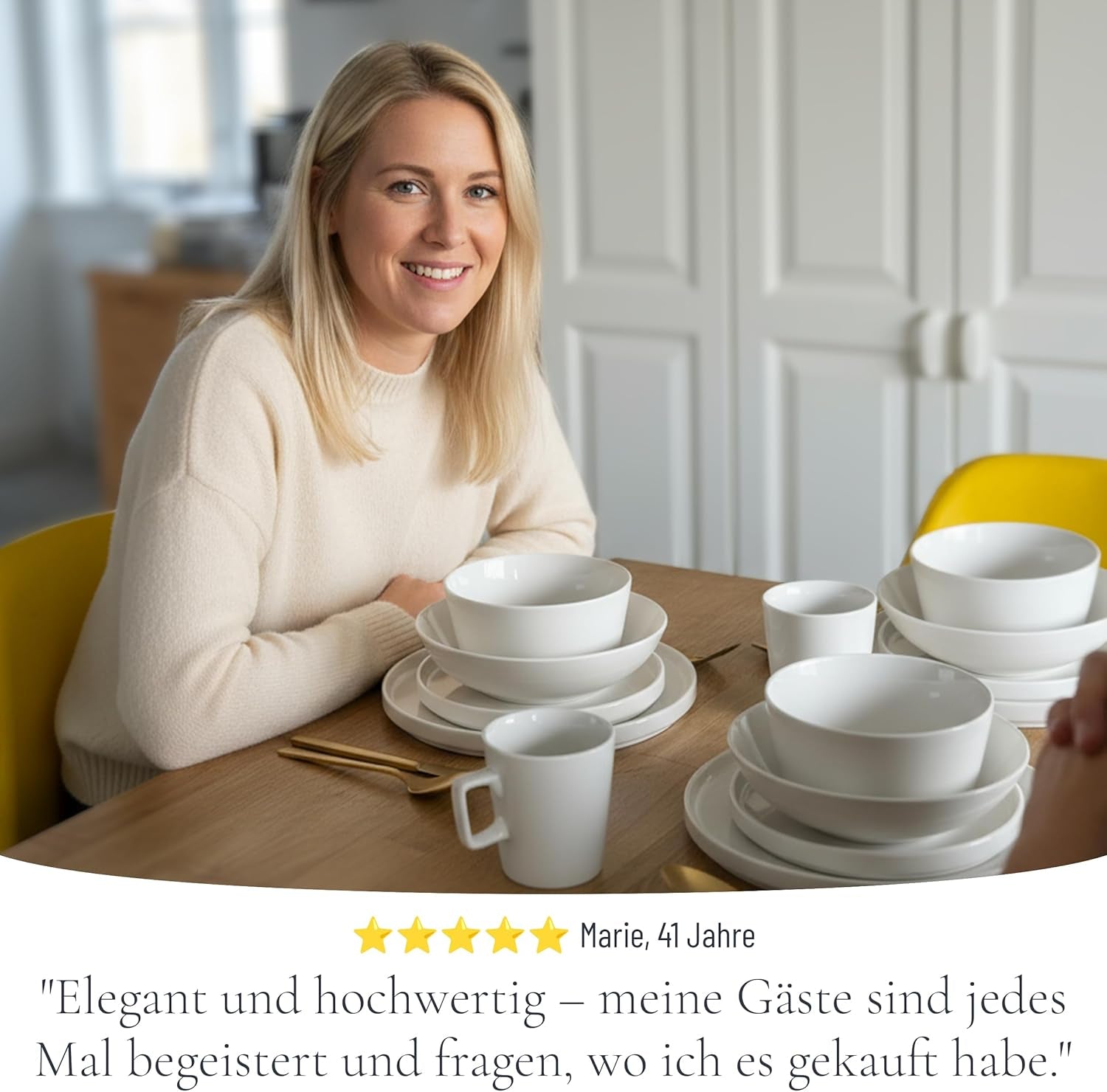 Crystal 48-teiliges Porzellan-Geschirrset TESTSIEGER Klares Porzellan-Geschirrset Schüsseln und Teller Tafelservice für 12 Pure Living-Geschirrsets in Weiß