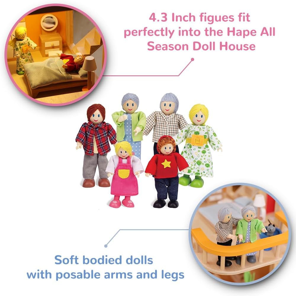 Hape Doll Family Preisgekröntes Puppenfamilienset Einzigartiges Puppenhauszubehör aus Holz Fantastisches Spiel 6 Puppenfamilienmitglieder Naty Shop Dolls