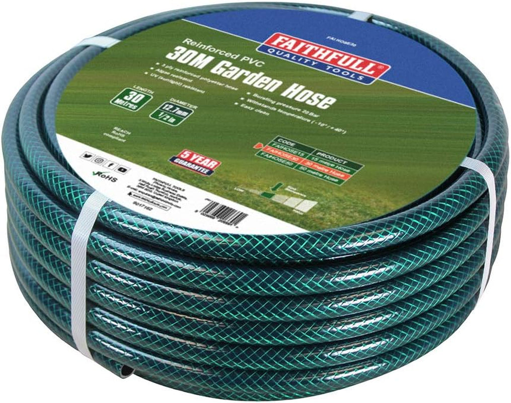 Faithfull Gartenschlauch 50 m (164 ft), verstärkt, 12,7 mm (1/2 Zoll) Durchmesser – robustes PVC-Rohr, grün