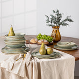 GBhome 6-Personen-Keramikgeschirr-Set, 24-teilig, mit reaktiver Glasur, handgefertigt, mikrowellen- und spülmaschinenfest, Schüssel- und Teller-Set, Desret Sage GDW007GY-24P-EU