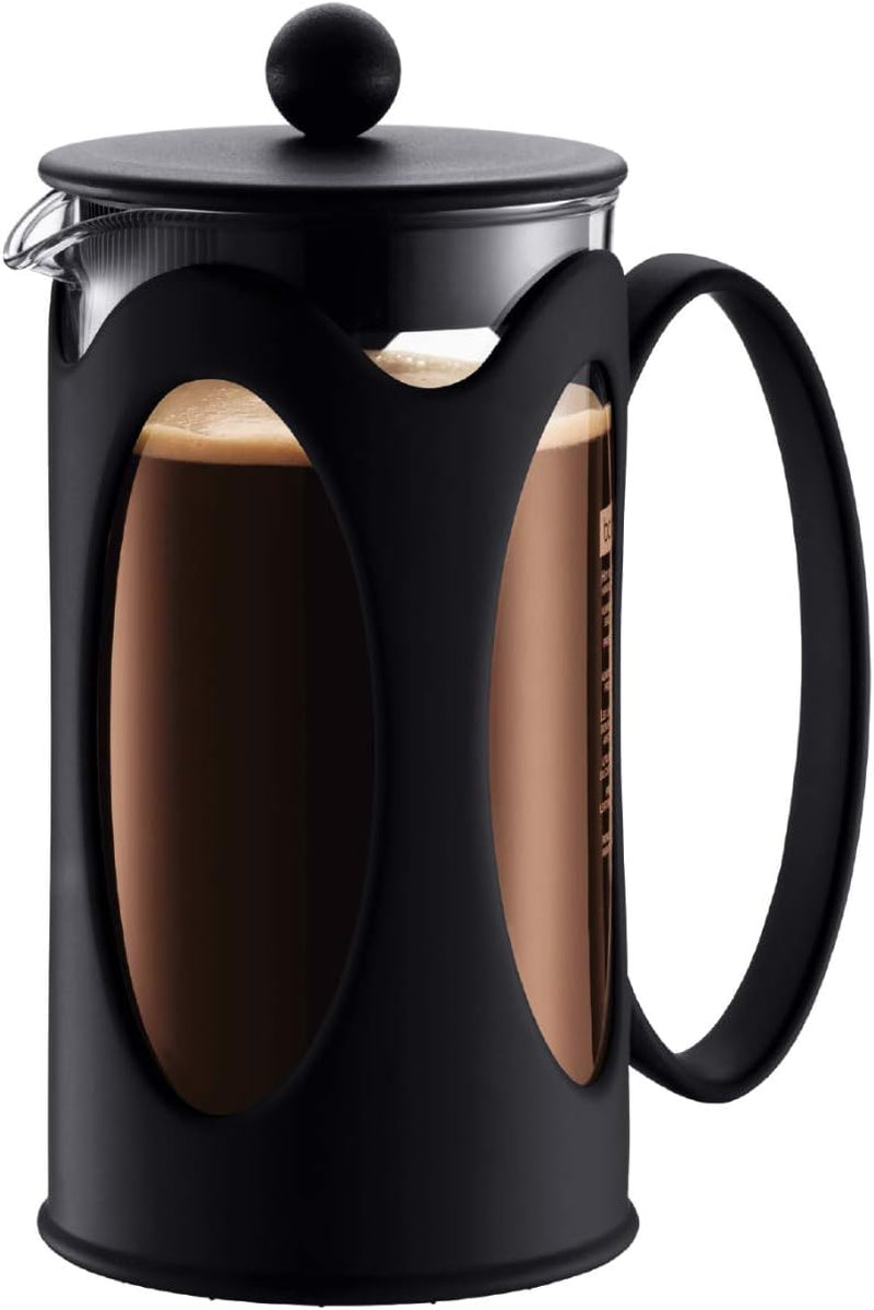 Bodum Kenya Kaffeemaschine – 1 l / 8 Tassen – manuelle French Press aus Borosilikatglas und Edelstahl – spülmaschinenfest – hergestellt in Portugal