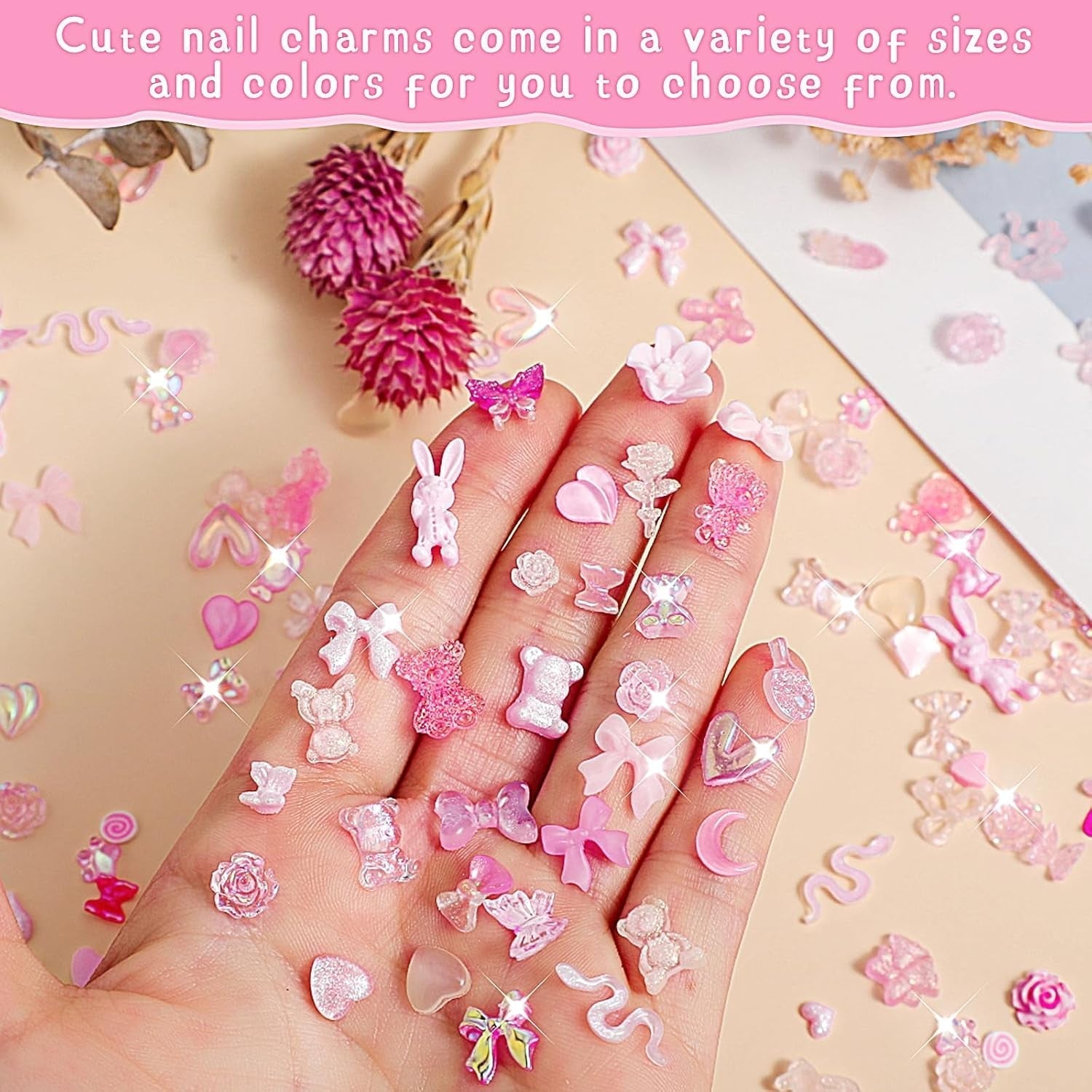 200 Stück Nail Art Charms 3D Nail Art Dekoration Set Bogen Nagel Anhänger Rosa Gemischter Stil Schleife Blume Teddybär Lutscher Herzform Nail Art Dekoration DIY Handwerk Nageldesign