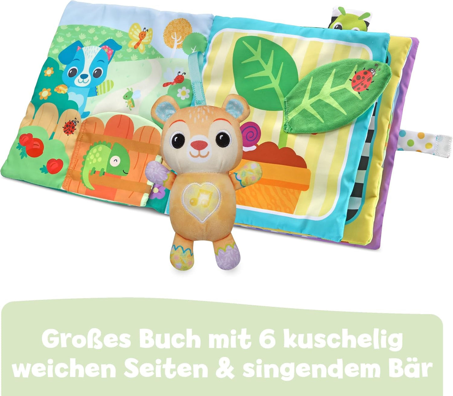VTech Baby Mein großes Plüschbuch – Tast- und Fühlbuch/Buch mit Musik und Geräuschen – Stoffbuch mit beweglichen Elementen – Spielzeug für motorische und sensorische Fähigkeiten – Für Babys und Kinder im Alter von 3–24 Monaten. Bebe Naty Shop Toys