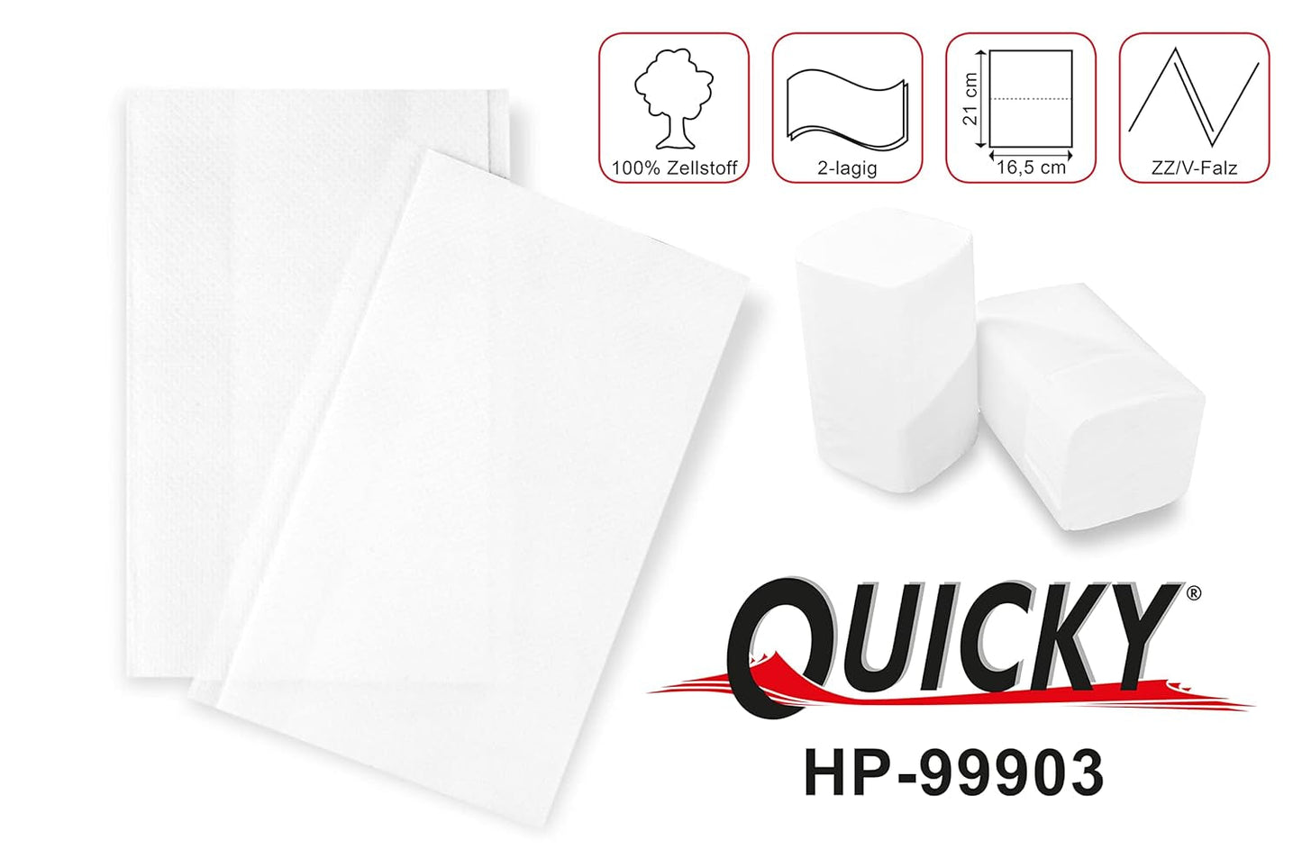 Quicky Spenderserviette „Interfold“ | 16,5 cm x 20,5 cm hochweiß, Zellulose, 2-lagig | 8.000 Stück