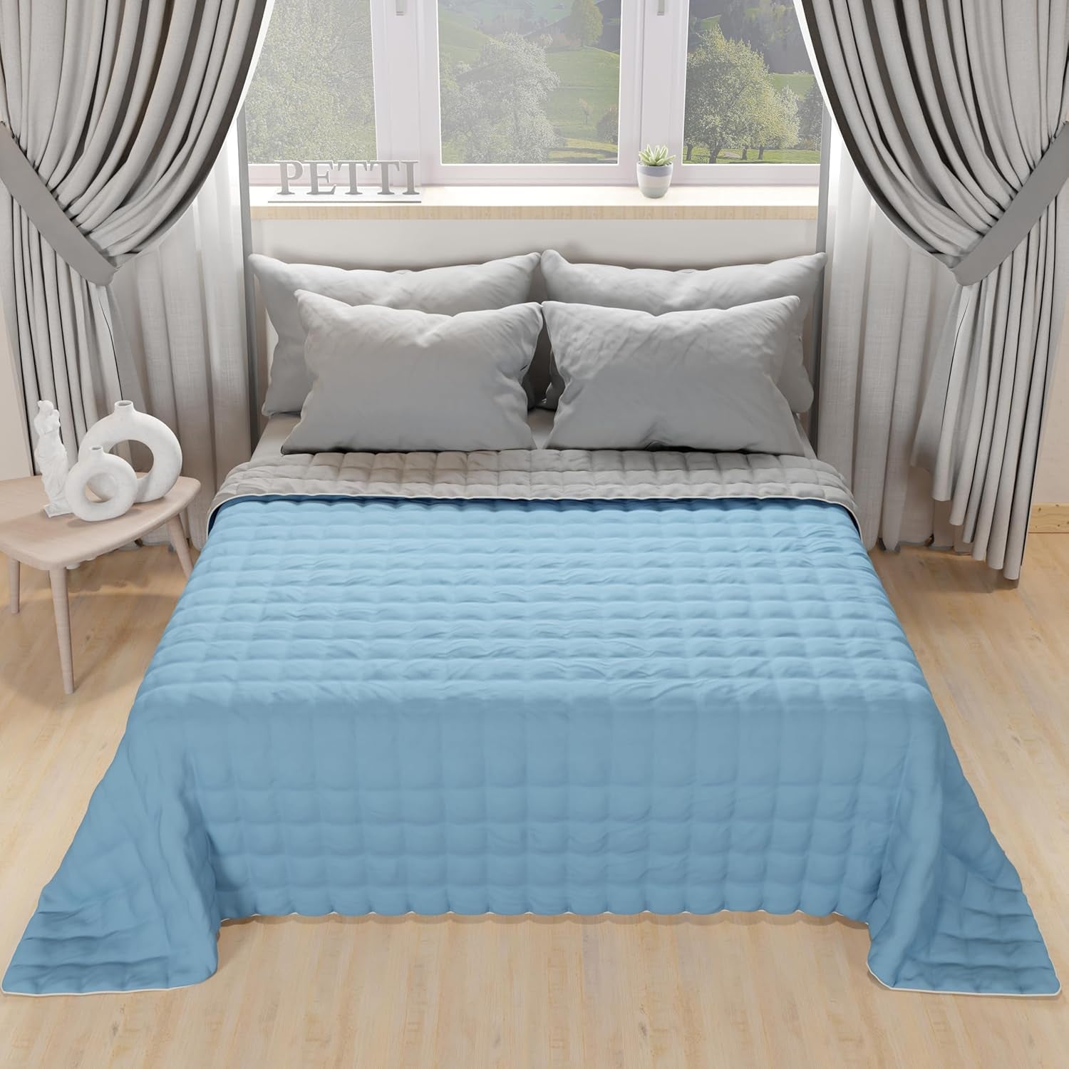 PETTI Artigiani Italiani – Einzelbettdecke, doppelseitige Steppdecke, Frühlingsdecke, Mitternachtsblau, Weiß, 100 % Made in Italy. Bettdecken und Steppdecken Naty Shop Hellblau Grau 160 x 190 cm