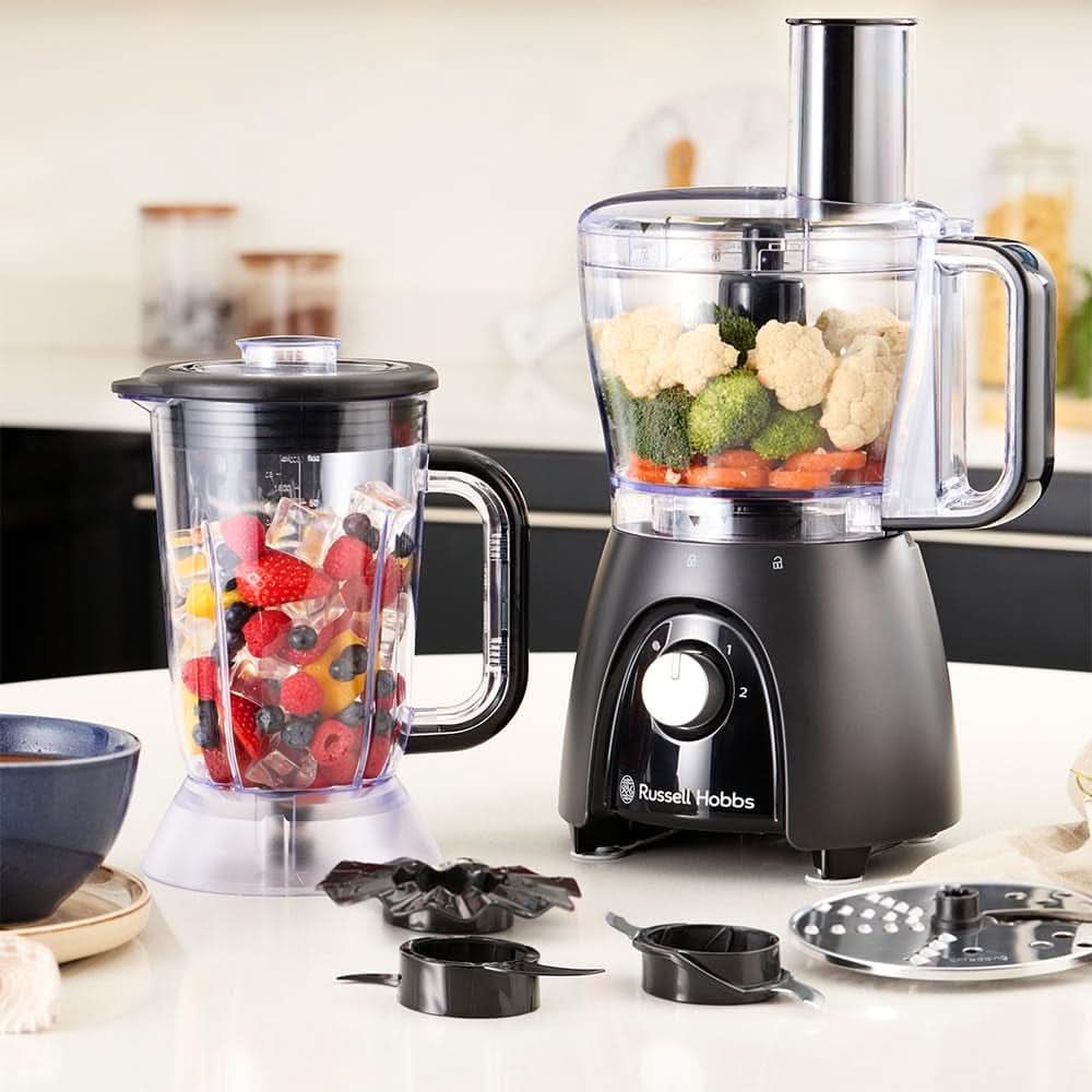Russell Hobbs Küchenmaschine [Mixer/Gemüsezerkleinerer/Tischmixer/Zerkleinerer/Mixer] Küchenmaschine (Kneten, Mischen und Schneiden), Matte Charcoal Kitchen Naty Shop