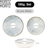 Moritz & Moritz ALHAMBRA Tafelservice für 6 Personen, 18-teilig, hochwertiges Porzellan – modernes blaues Tafelservice – pflegeleichtes Set bestehend aus 6 Speisetellern, 6 Desserttellern und 6 Schüsseln