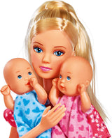 Simba 105730211 - Steffi Love Nanny, mit zwei Babys, Babytrage und Autositz, Zubehör, Ankleidepuppe, 29 cm, für Kinder ab 3 Jahren