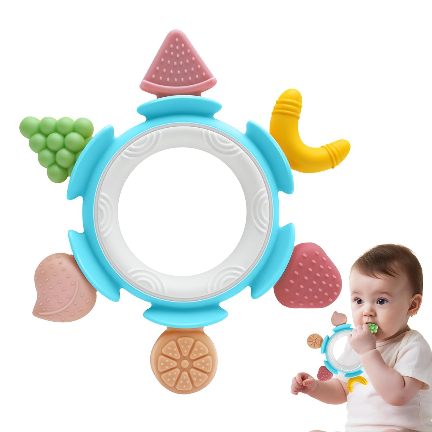 Baby-Beißring, sensorisches Spielzeug für 0 3 6 7 8 9 10 12 Monate, Baby-Zahnhilfe-Spielzeug für Neugeborene 3 6 12 18 Monate, Jungen und Mädchen, Ostergeschenke für Babyparty, Party, braun