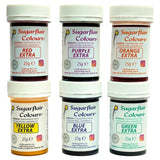 Sugarflair Max Concentrated Lebensmittelfarben-Set/6, Lebensmittelfarbpaste Max Concentrate, EXTRA blau, rot, orange, gelb, grün, lila – 6x25g