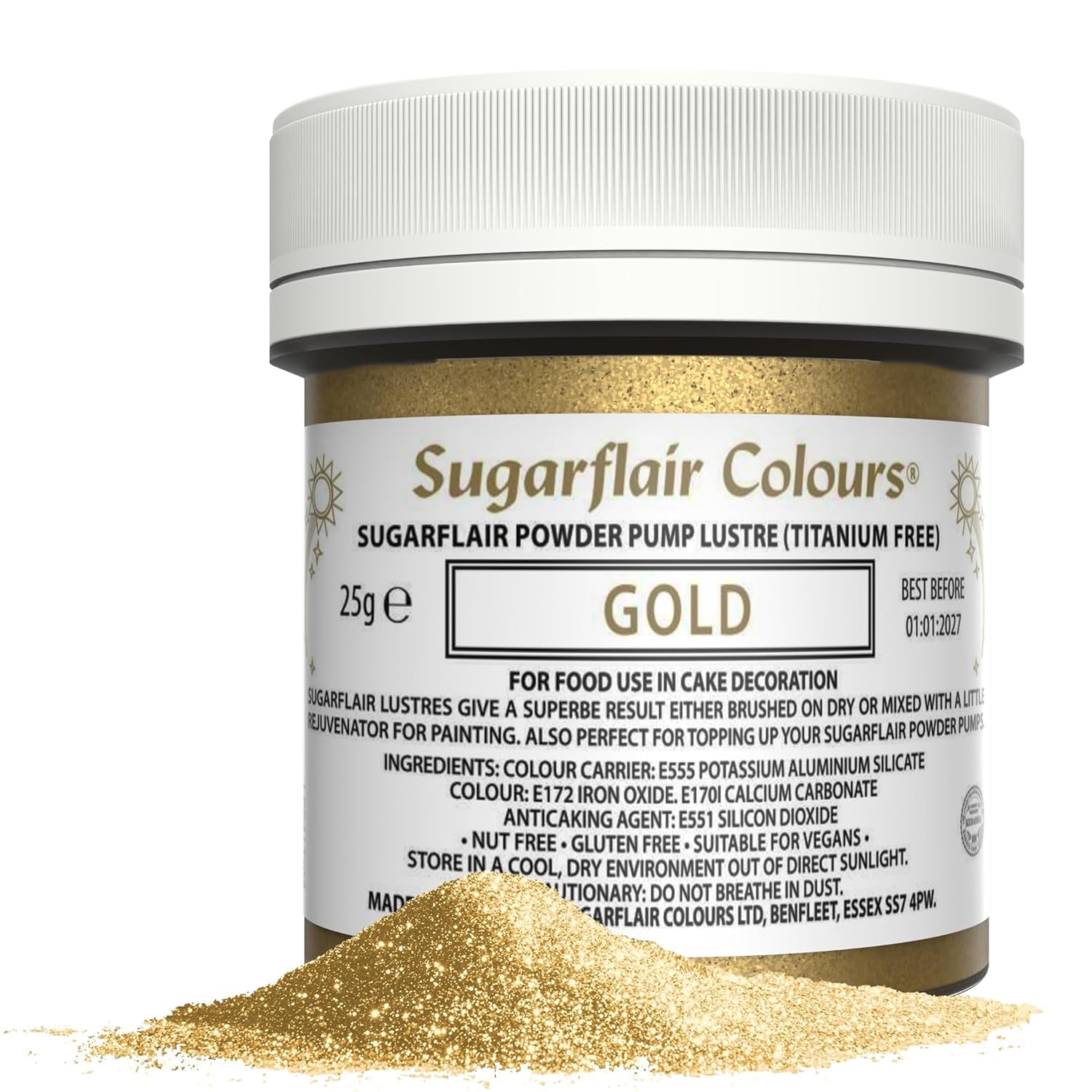 Sugarflair Pump Refill Gold – Pumpspray Lebensmittelfarbe Nachfüllpackung – 25 g