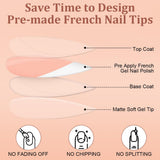 240-teiliges Set mit künstlichen Nagelspitzen, French Press On False Nails, Press On French Nails, 12 Größen, Fake Nails mit Kleber für Damen und Herren (Nude White Medium Almond)