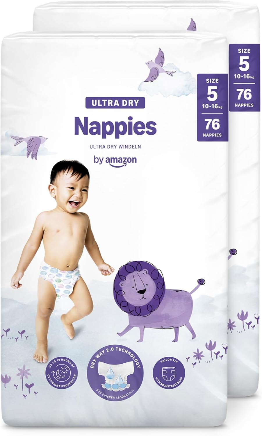 Amazon Ultra Dry Windeln, Größe 1 (2–5 kg) – Monatsbox, Weiß, 96 Stück (2 Packungen à 48 Stück) (ehemals Marke Mama Bear, identisches Produkt)