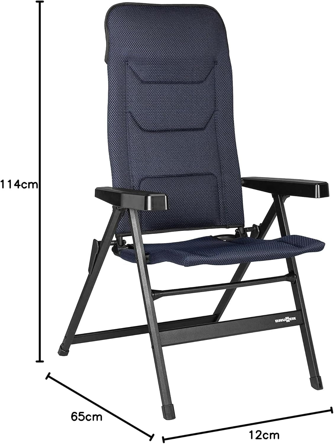 BRUNNER Rebel PRO (S-M-L) Klappstuhl für Camping, Garten, Terrasse Aus Aluminium, 5-fach verstellbar, Belastbarkeit bis 150 kg, hohe Rückenlehne, schwarz oder blau Reisekissen Naty Shop