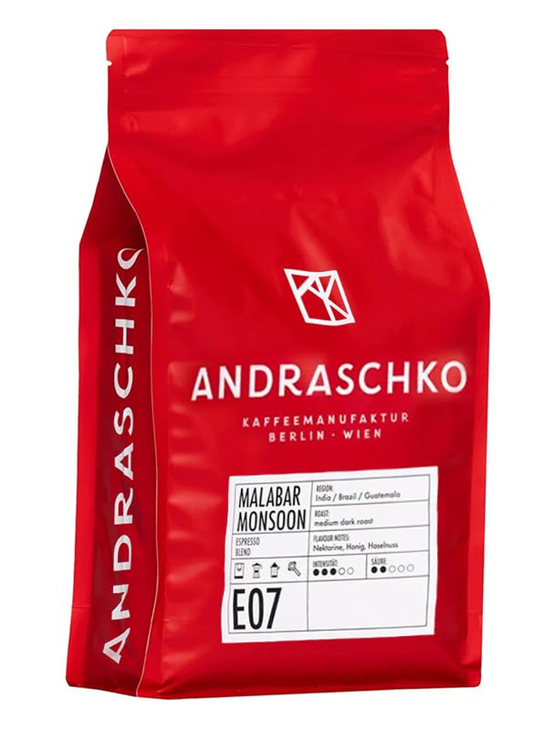 Malabar Monsoon Espresso Blend – 100 % Arabica aus Indien, Brasilien & Guatemala – säurearm & ausgefungen mit Nektarine, Honig & Haselnuss – ganze Bohnen, mitteldunkle Röstung – 1 kg