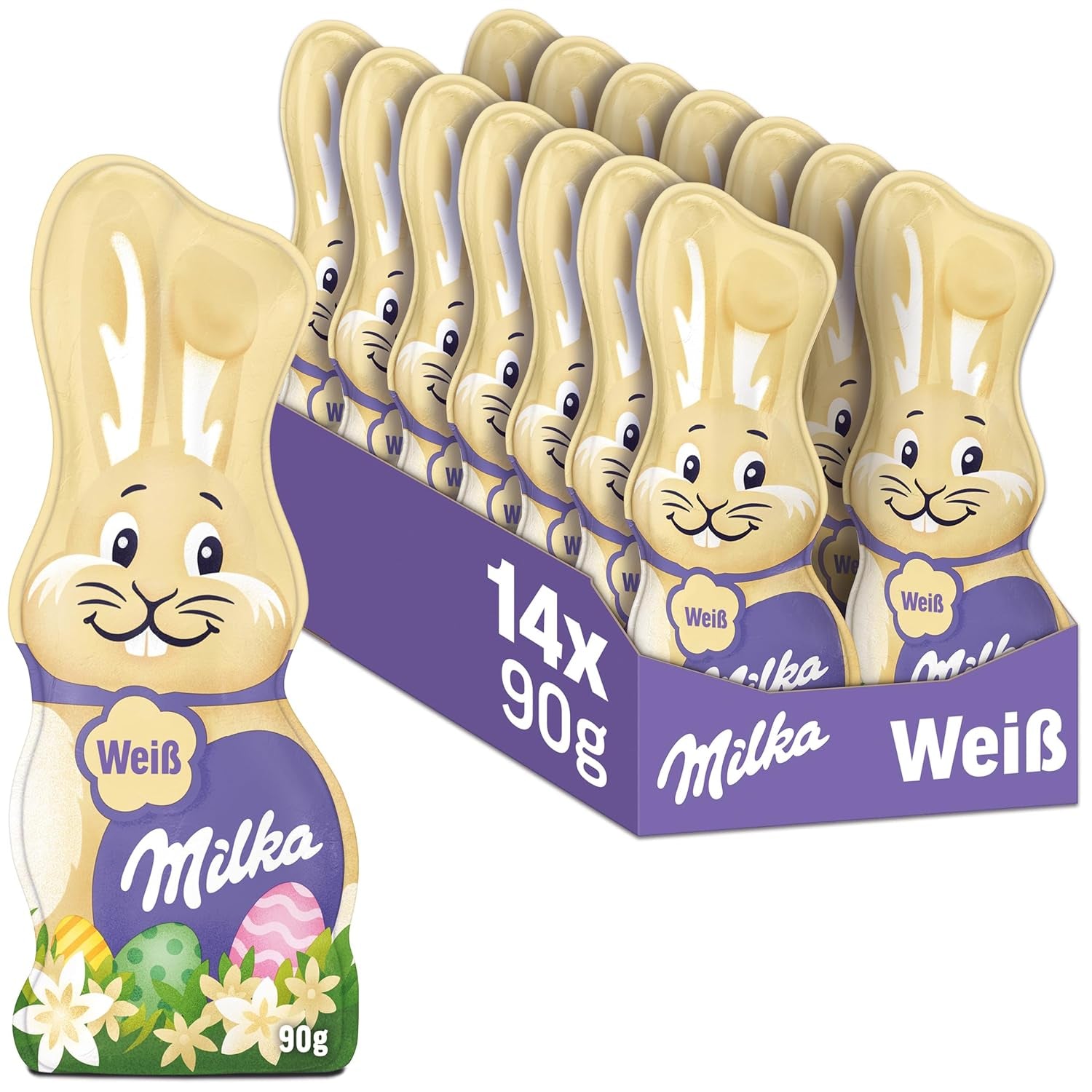 Milka Smiling Bunny White – Osterschokolade aus weißer Schokolade in Hasenform – 14 x 90g