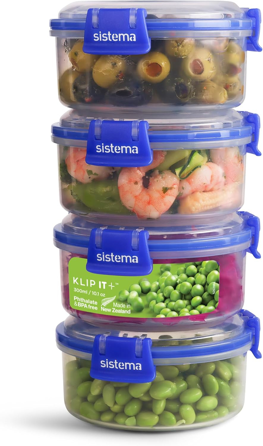 KLIP IT Plus System-Set Gläser zur Lebensmittelaufbewahrung, rund | 300 ml l | luftdichte, stapelbare und luftdichte Vorratsgläser mit Deckel | geeignet für Kühl-/Gefrierschrank | ohne BPA | 4 Stück Frischhaltedosen Naty Shop 300 ml