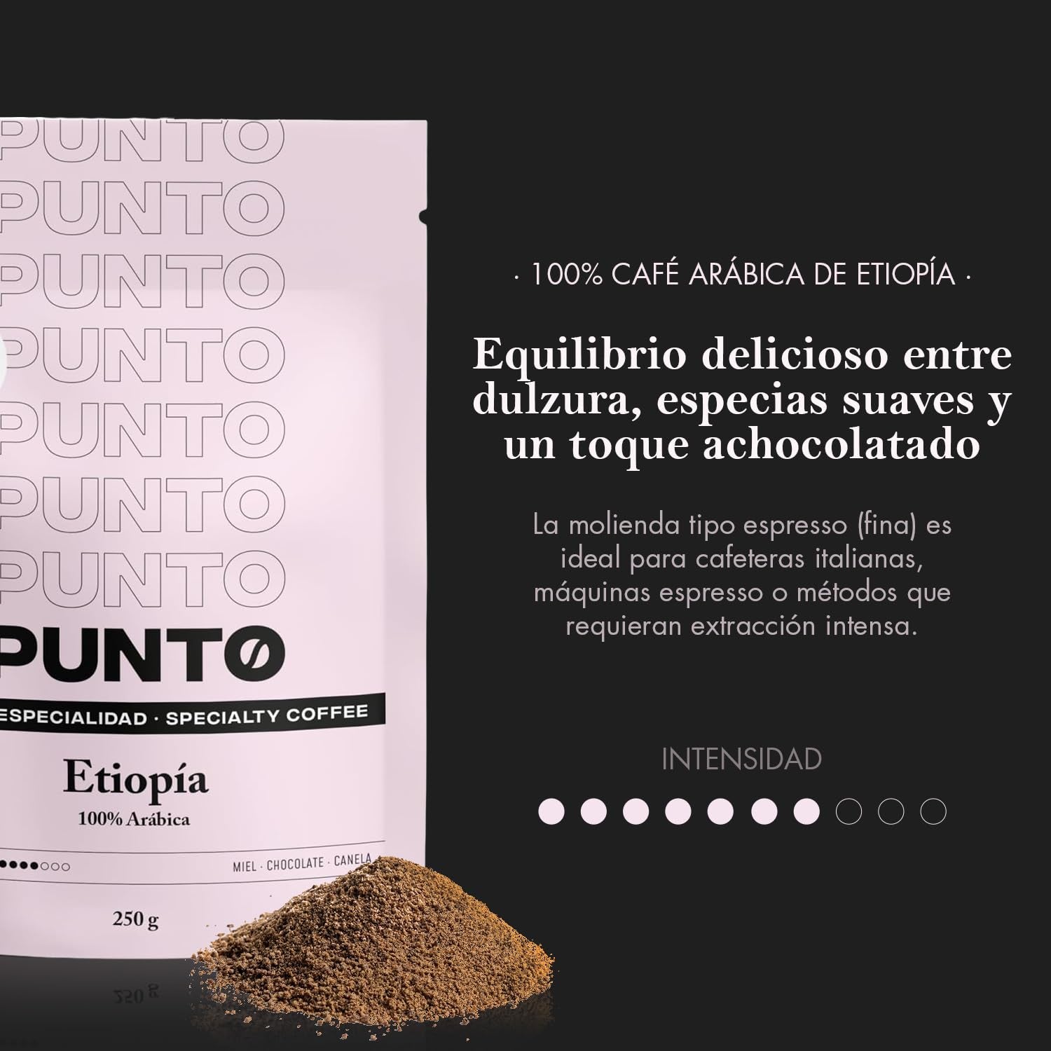 – Gemahlener äthiopischer Kaffee – 250 g – Spezialkaffee – Mittlere Röstung – 100 % Arabica – Noten von Honig, Zimt und Schokolade – Intensive Säure – Mittlerer Körper