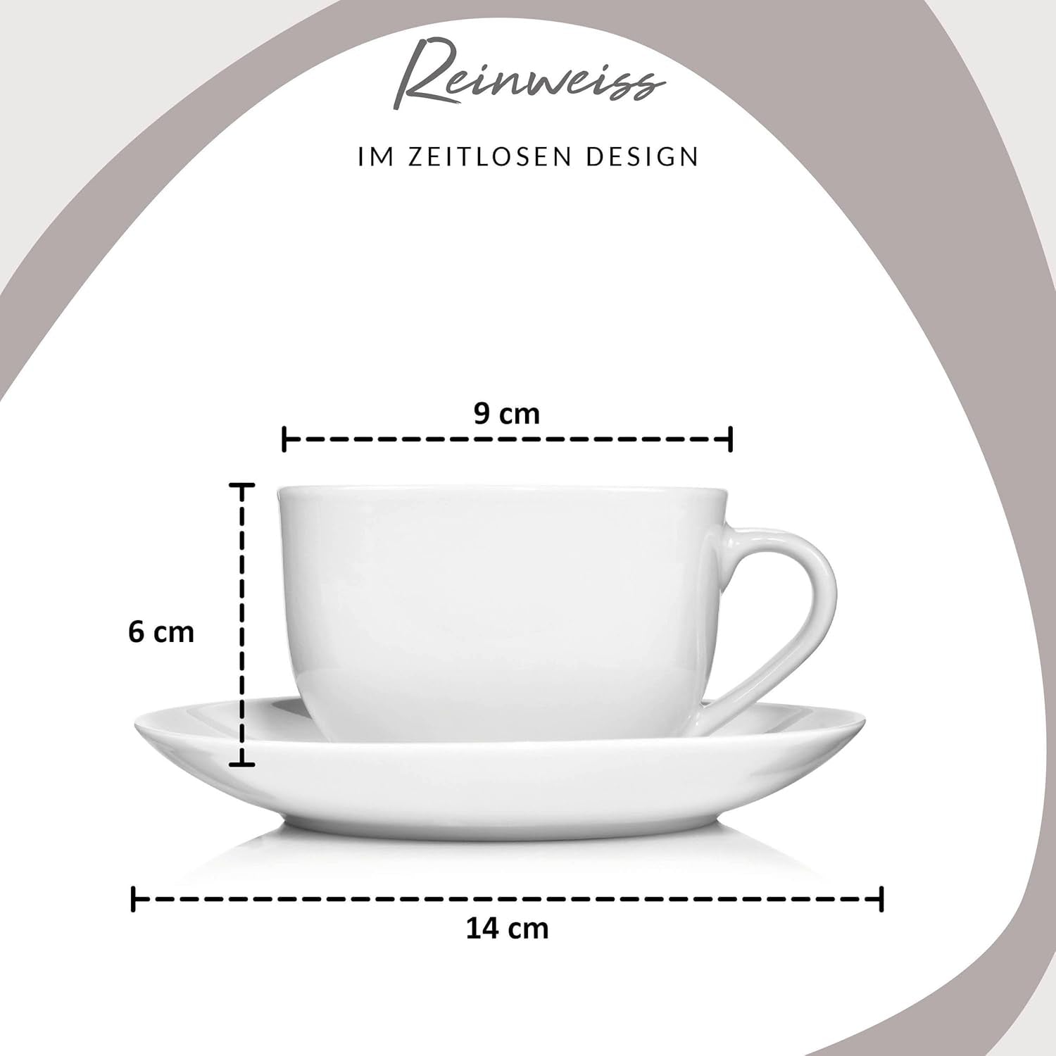 Sänger New Port Kaffeetassen-Set, 12 Tassen-Set für 6, weiße Porzellantassen und Untertassen, 150 ml | DIE PREMIUM-KOLLEKTION