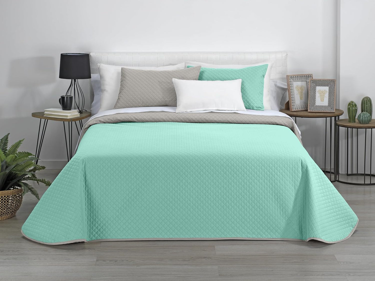 AVA | Boutique Wendedecke | Für alle Jahreszeiten | Farbe - Beige/Türkis | Für 120/135 cm breite Betten. Bett. (230 x 270 cm. Ancho X Alto) | Steppdecke Quilts und Quilts Naty Shop Standardtitel