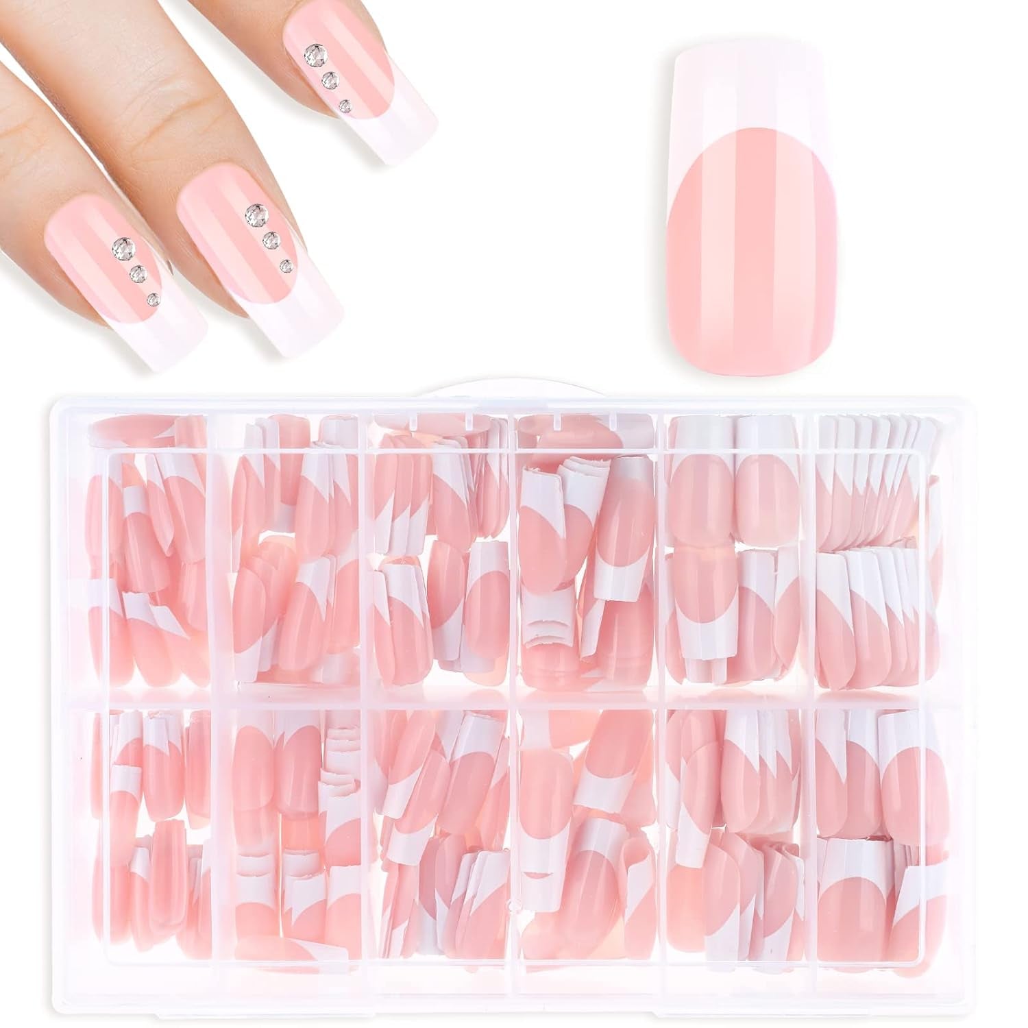360 Stück selbstklebende Nagelspitzen für künstliche Nägel mit Aufbewahrungsbox und Nagelfeile (rechteckig)