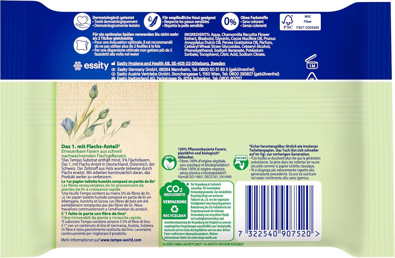 Tempo „Gentle & Sensitive“ feuchte Toilettentücher – Megapack – 16 Packungen à 42 Tücher – Duo-Packs – Natürliche Aloe Vera – Hygienepapier, dermatologisch getestet, hautneutral