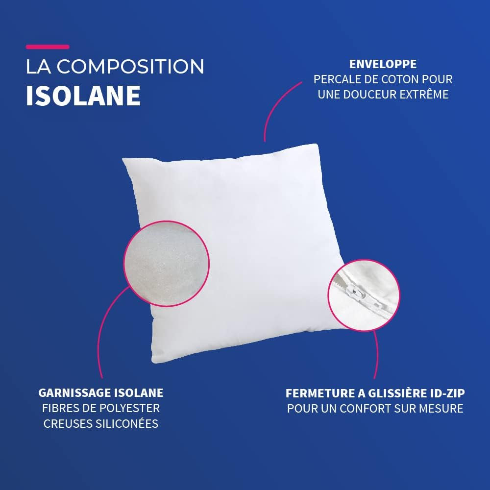 Blaues Câlin-Set mit 2 Kissen mit festem Komfort „Alaska“, super Füllung, Umschlag aus 100 % Perkal-Baumwolle, weiß, 65 x 65 cm, quadratische Form, Naty Shop Standard-Kissen