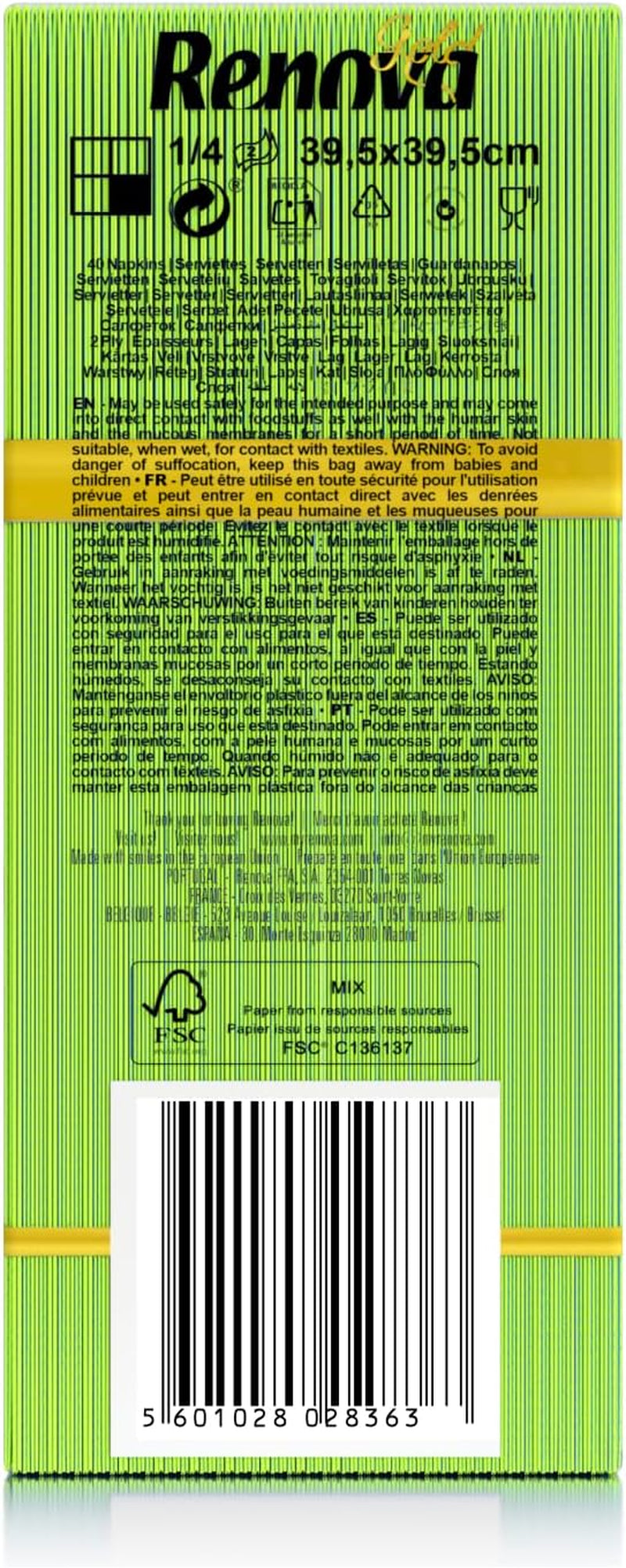 Renova Papierservietten, Gold, Grün, 40 Stück