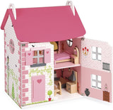 Janod - Mademoiselle Puppenhaus aus Holz, 3 Etagen und 11 Zubehörteile, Spielzeugnachbildung, fördert die Fantasie, ab 3 Jahren, J06581, Pink Naty Shop Classic Dollhouses