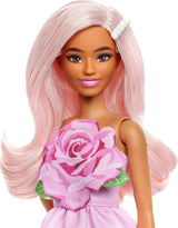 Barbie Fashionistas Puppe Nr. 238 mit pastellrosa Haaren, trägerlosem Kleid mit rosa Oberteil, Perlenhaarspange und Riemchen-High-Heels, HYT94 Naty Shop Dolls