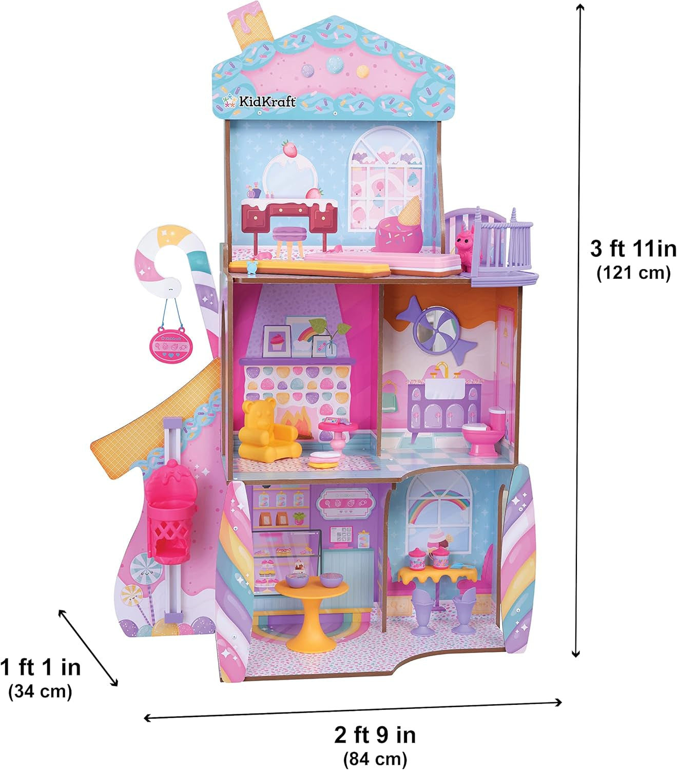 Kidkraft Candy Castle Puppenhaus aus Holz mit Möbeln und Zubehör, Lama-Einhorn-Figurenhaus, Eiskuchen-Lift und Gummistuhl für Puppen, Spielzeug für 3-Jährige, 20242 Naty Shop Puppenhäuser