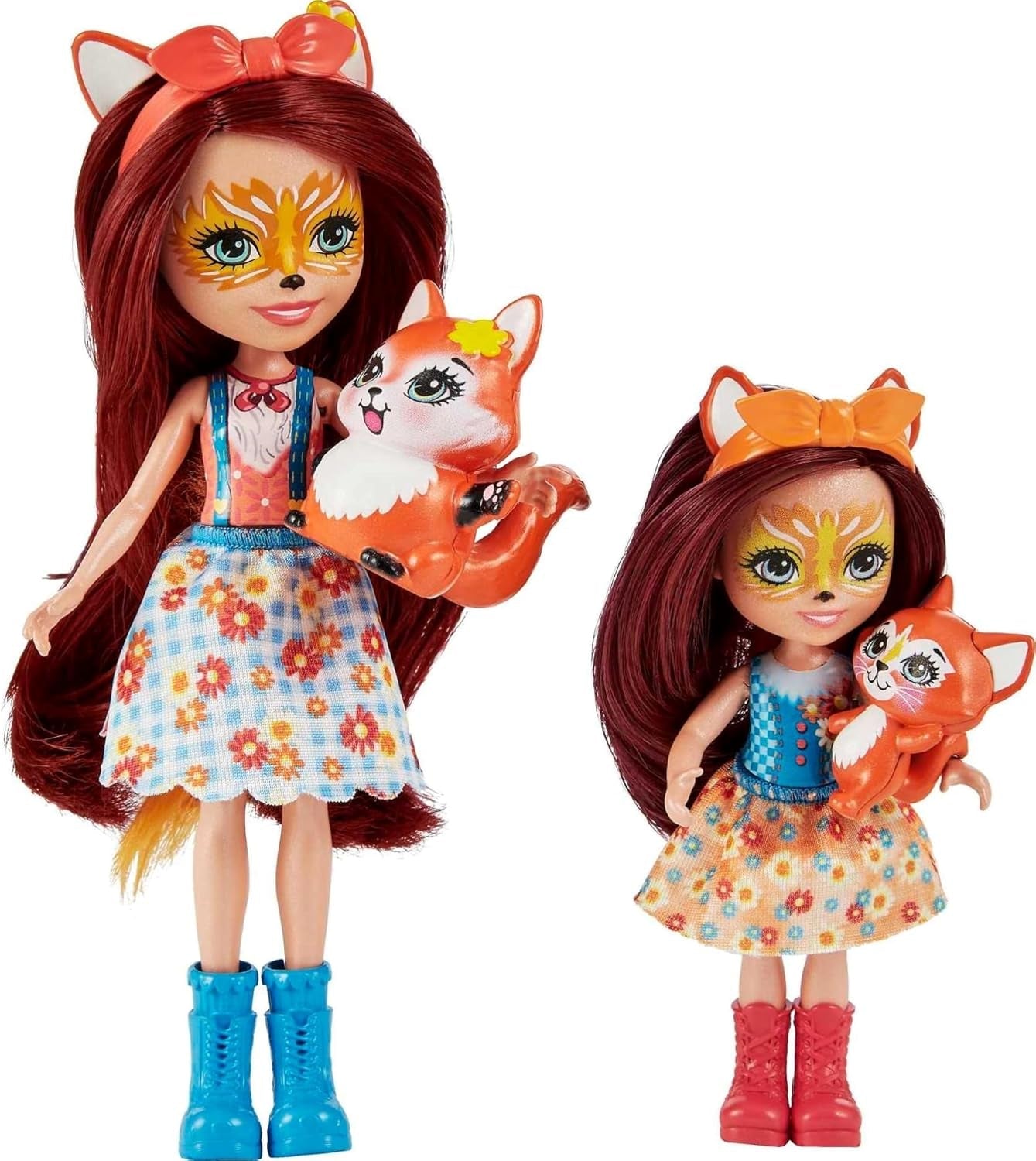 Enchantimals HCF81 – Felicity Fox und ihre kleine Schwester (ca. 15 cm und ca. 10 cm) und 2 Tierfiguren, abnehmbarer Rock und Accessoires, tolles Geschenk für Kinder ab 3 Jahren