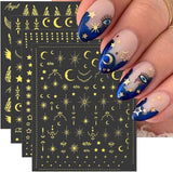 8 Blatt goldene Mond- und Sterne-Nagelkunstaufkleber, Engelsflügel, hellbraune goldene Nagelaufkleber, Sterne, Nagelfolien, selbstklebende Nagelaufkleber, Nageldesign-Zubehör, Nagelaufkleber