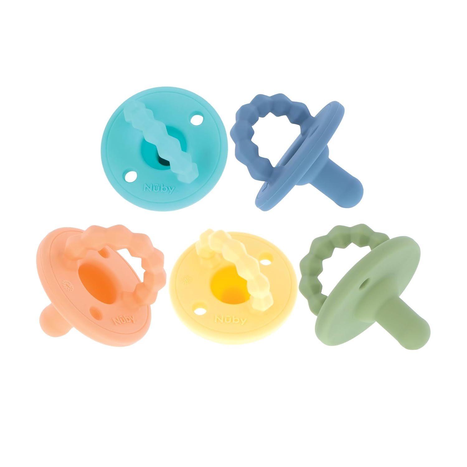 Nuby – Set mit 5 kieferorthopädischen Schnullern und Schnullern aus weichem Silikon | 3 Modelle für Tag und Nacht | 2 Modelle, die im Dunkeln leuchten | BPA-frei | Brustähnliche Form | Für 18-36 Monate