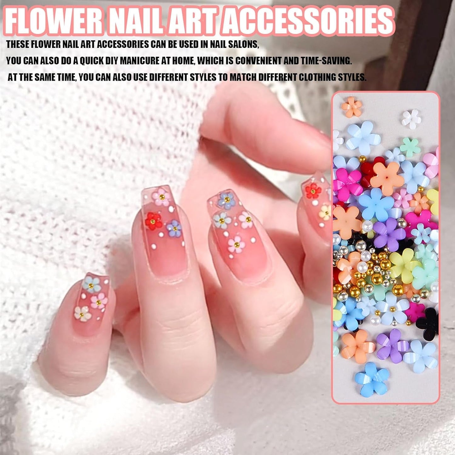 3D-Blumen-Nagel-Charms, 12 Gitter, Acrylharz-Blume und Gold-Silber-Perlen, Nagelsteine, Blumen-Gel-Nägel, Blumen-Nageldekorationen für Frauen und Mädchen, DIY-Maniküre-Zubehör