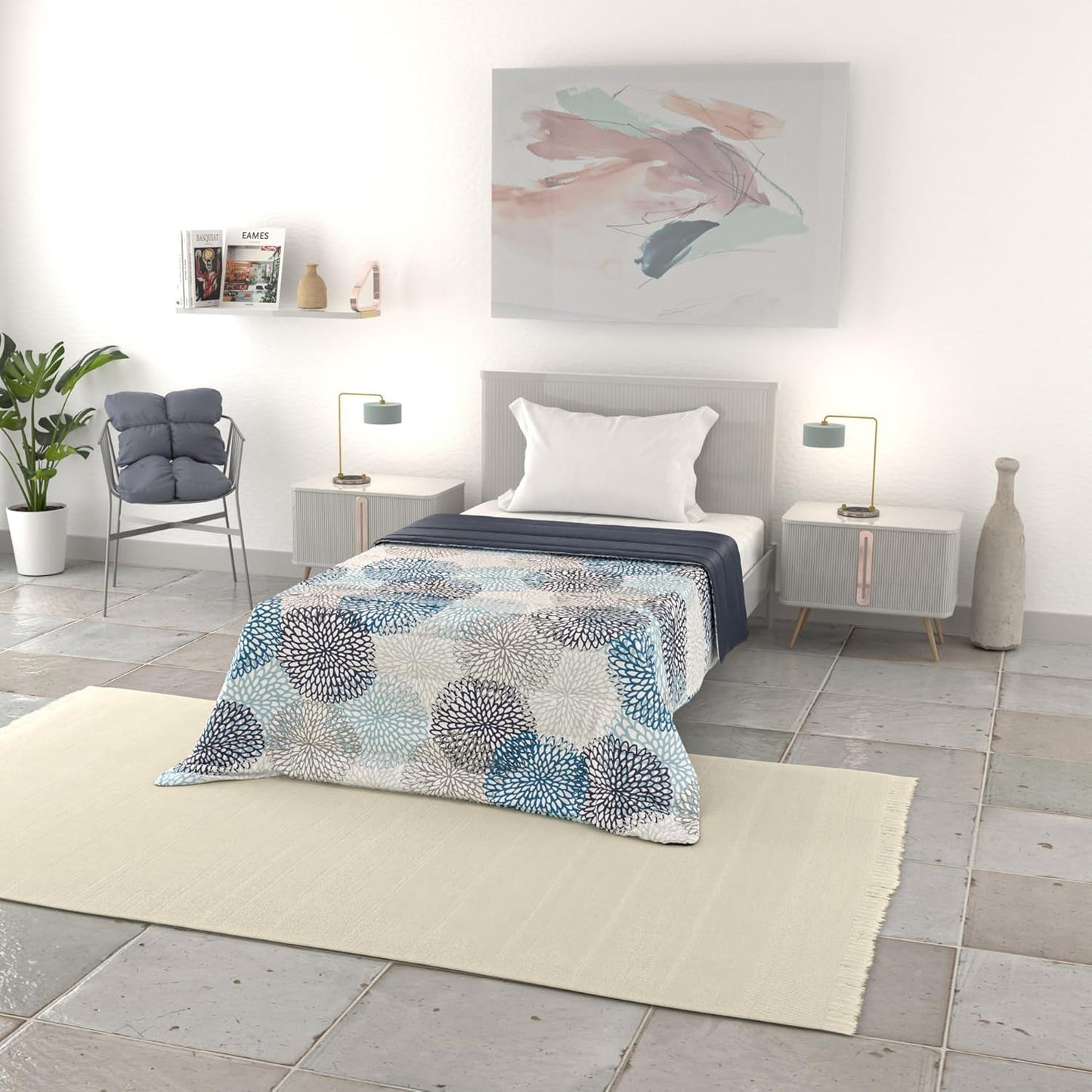 Einfache Sommerdecke, Mikrofaser, Jeansstreifen, 200 x 240 cm. Steppdecken und Steppdecken Naty Shop Soffioni Blu 200 x 240 cm