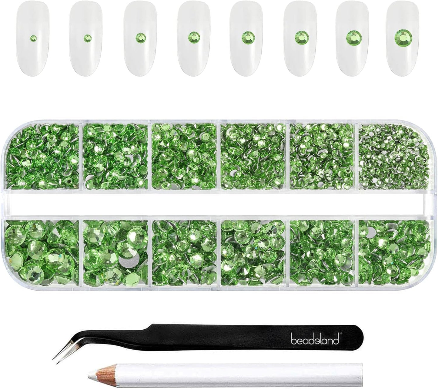 Beadsland 2500 Stück Glas Nailart Strasssteine ​​​​Kristall Flatback Edelsteine ​​​​Runde, ​​Für Handwerk Gemischt 8 Größen SS4 ~ SS30 Mit Picking Pinzette Und Stift (Kristall Weiß)