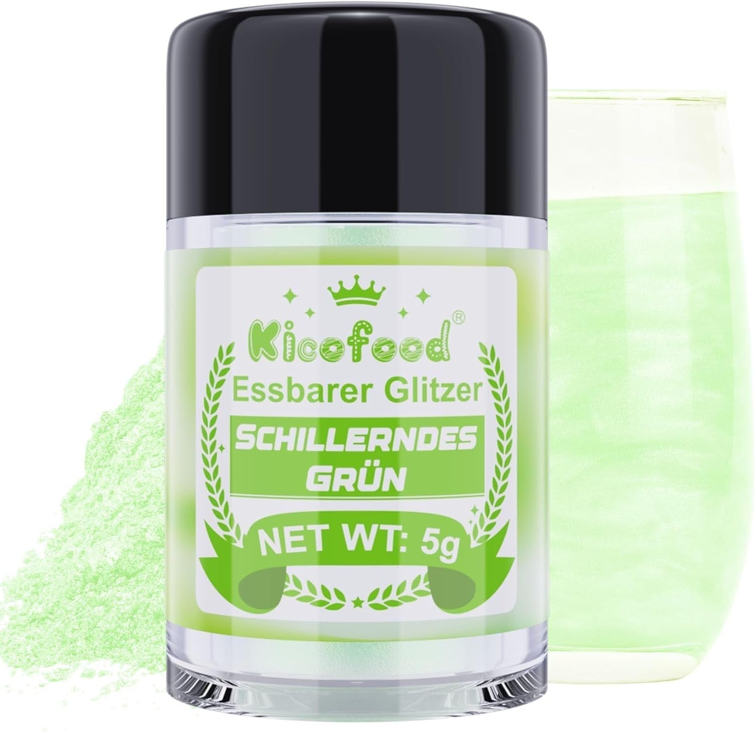 Kicofood, essbarer Glitzer, 5 Gramm, verschiedene Farben Glitzer Naty Shop Schillerndes Grün
