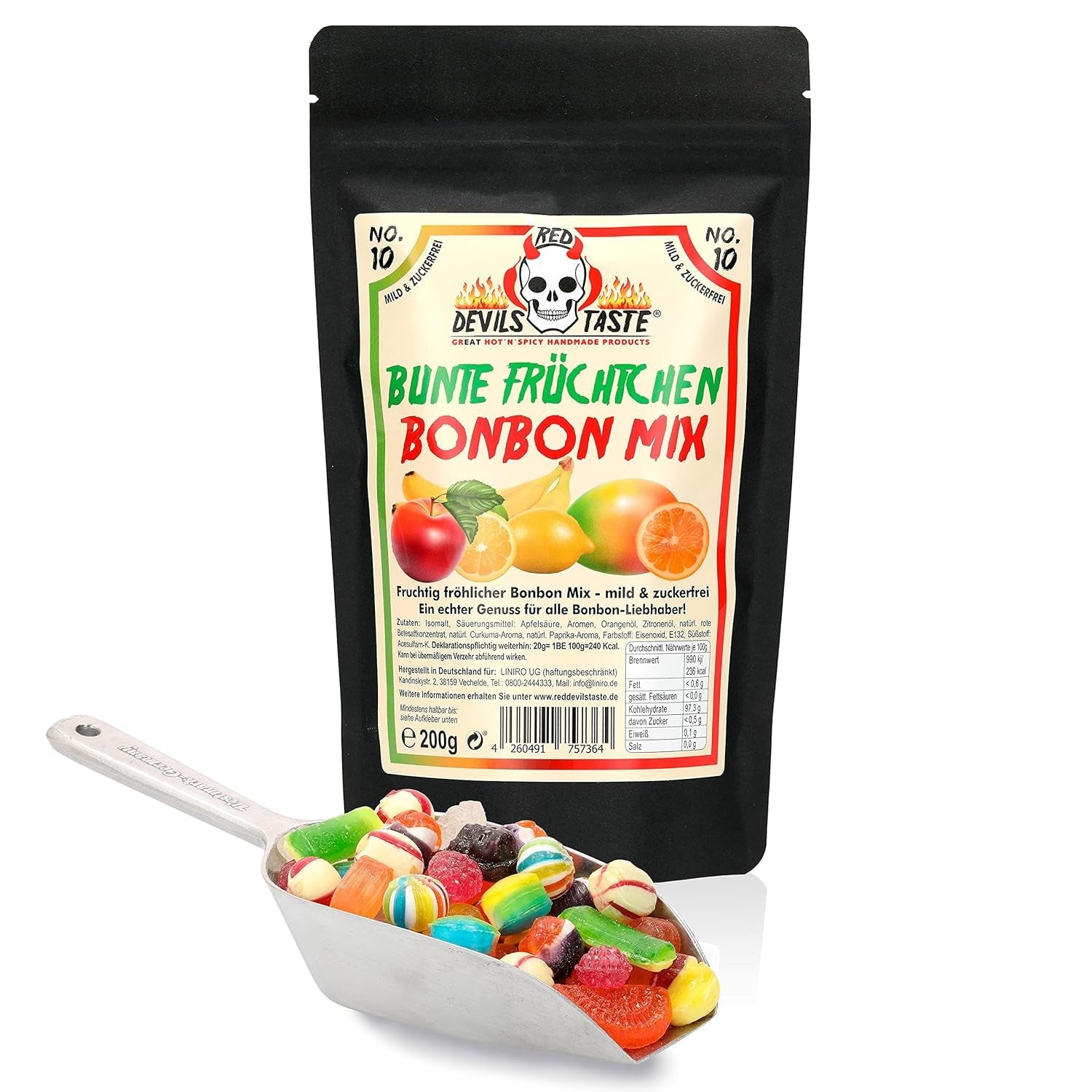 Bonbonmischung „Farbige Früchte“ – zuckerfrei – 200g – im Zip-Beutel – RED DEVILS TASTE