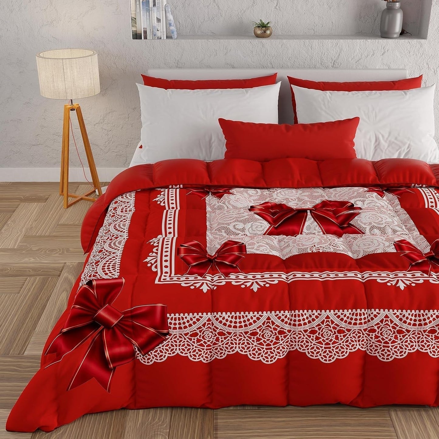 PETTI Artigiani Italiani - Winterdecke, Winterdecke, einfache Steppdecke, doppelseitig, einfarbig und digital bedruckt, 100 % antiallergische Mikrofaser, hergestellt in Italien. Steppdecken und Steppdecken Naty Shop Rotes Band 160 x 190 cm