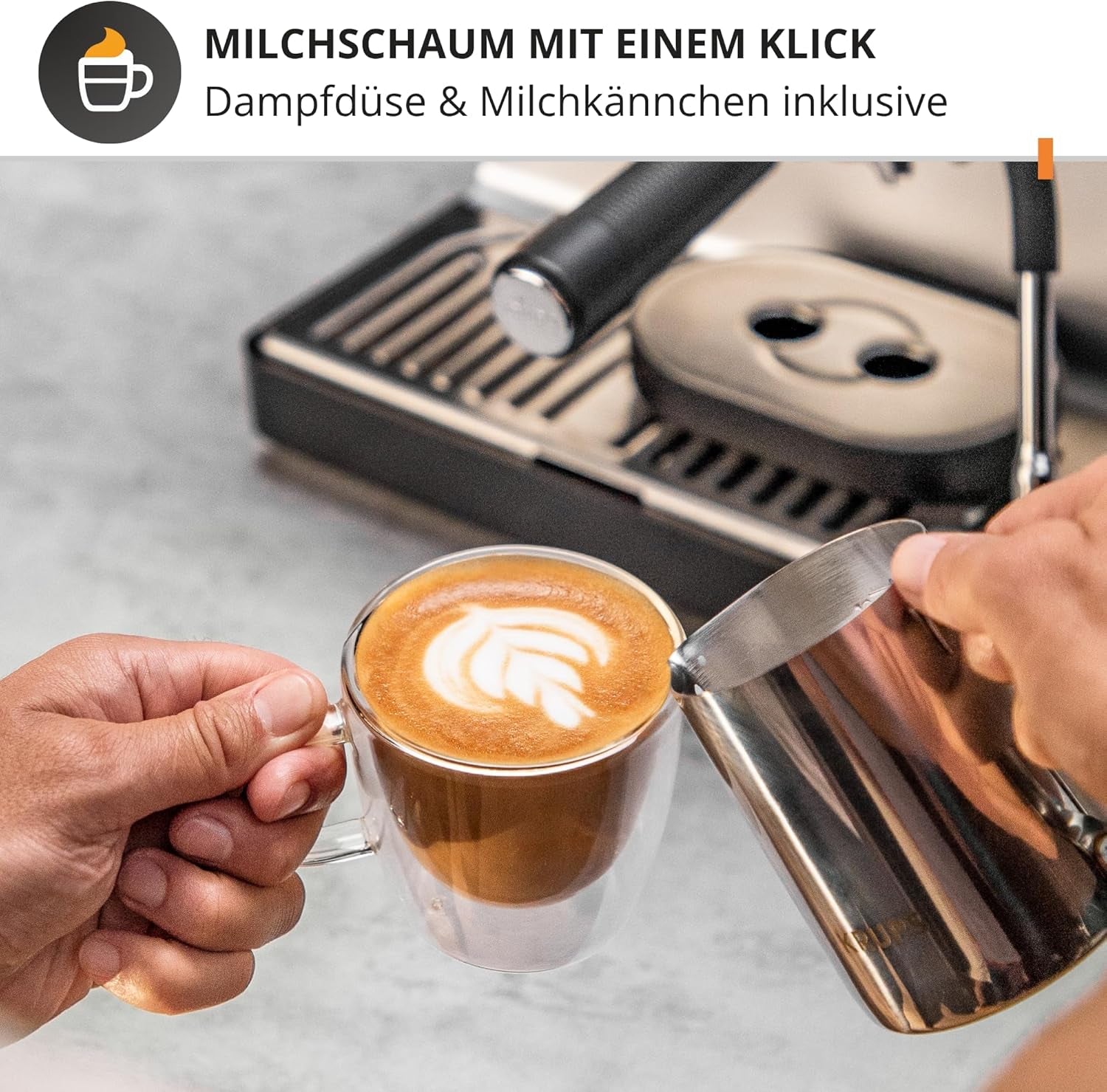Krups Precision manuelle Espressomaschine mit Siebträger und Mahlwerk, Barista-Kaffeemaschine mit intuitivem Bedienfeld, Vorbrüheinstellungen, Espressomaschine mit Dampfdüse, schnelles Aufheizen, XP801T10