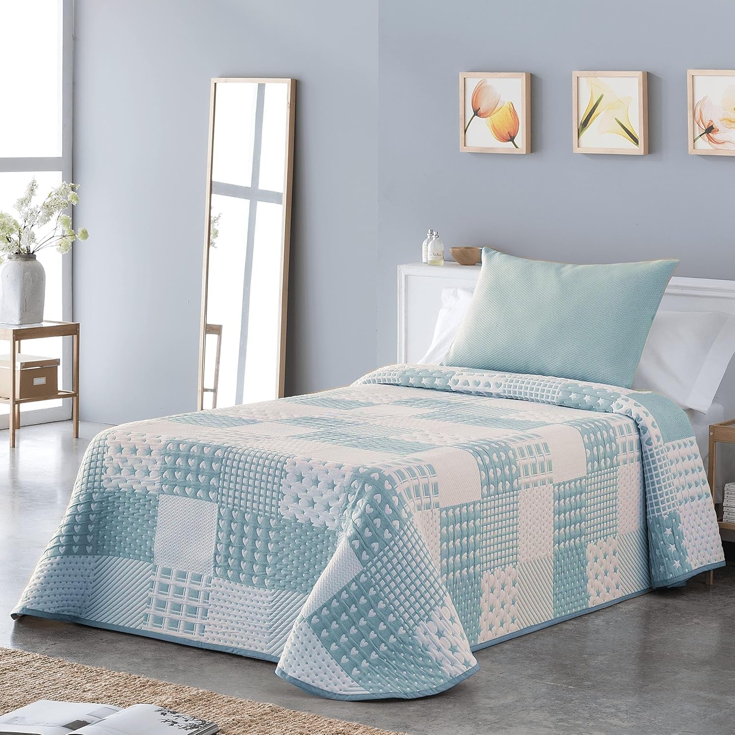 Leichte Bettdecke Sofia 21 für Doppelbetten mit 180 und 200 cm, Bettdecke für Betten mit 180 und 200 cm, graue Betten und Decken Besuche den VIALMAN-Store Blue Cama 180 Y 200: 270 x 270 cm