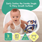 JUMBLE JANGLE Baby-Beißring: Baby-Beißspielzeug 3-24 Monate | Set mit 7 BPA-freien Kauspielzeugen | Kühlender Silikon-Beißring | Kleinkindspielzeug mit Saugnapf für Hochstuhl, Tisch und Badewanne