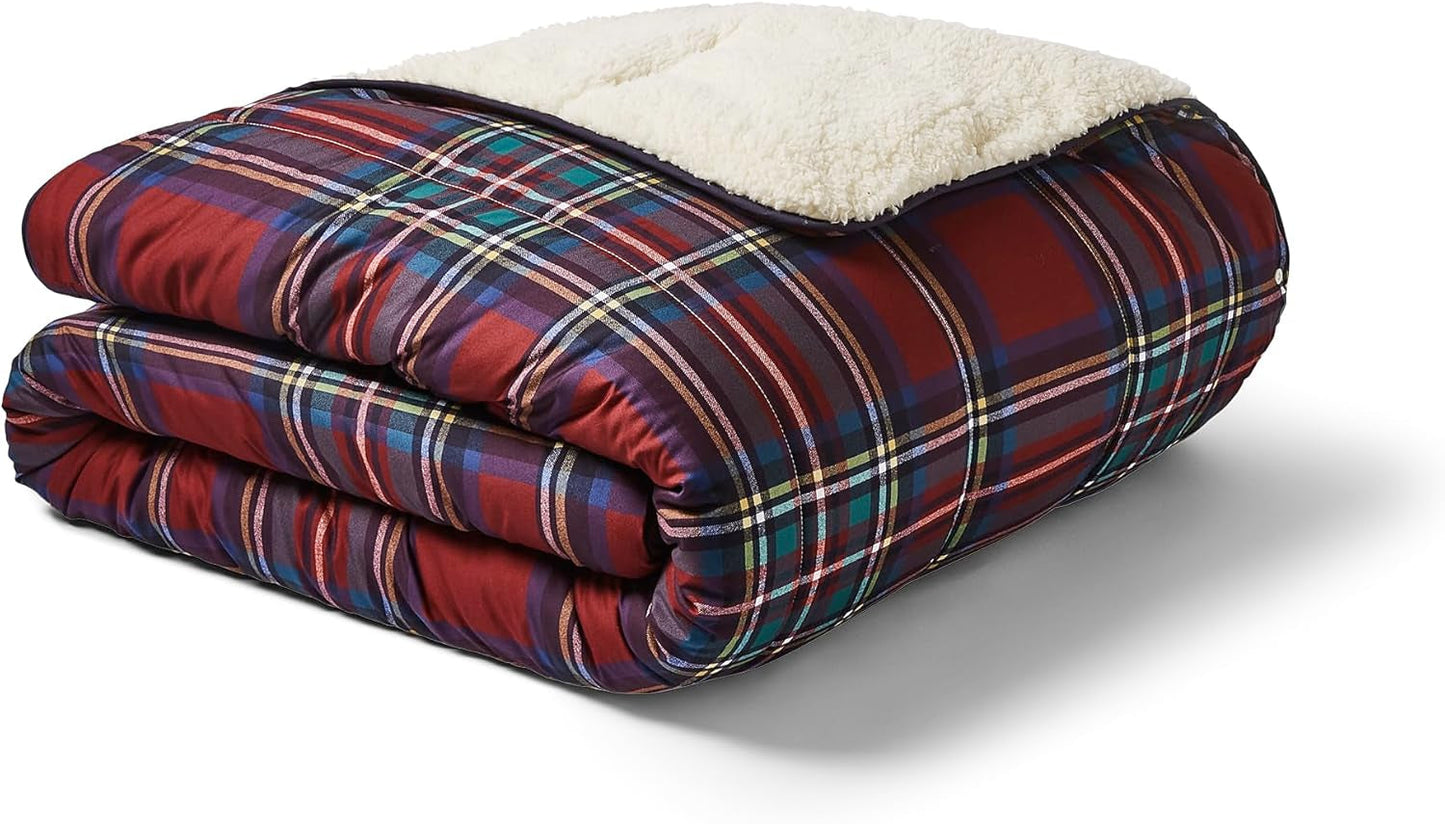 Gemütliche Sherpa-Fleecedecke von Night Lark, klassisches rotes Schottenkaro, 9 Tog, luxuriös, flauschig, dick und wendbar, perfekt für Couch, Bett, Couch, Couch. Hypoallergen, maschinenwaschbar, Größe: Night Lark-Betten und Bettdecken